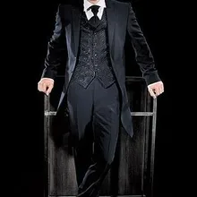 Индивидуальный дизайн две кнопки Черный Жених Смокинги друзей жениха Для мужчин свадебные костюмы для выпускного жениха(пиджак+ штаны+ жилет+ галстук-бабочка) K: 862