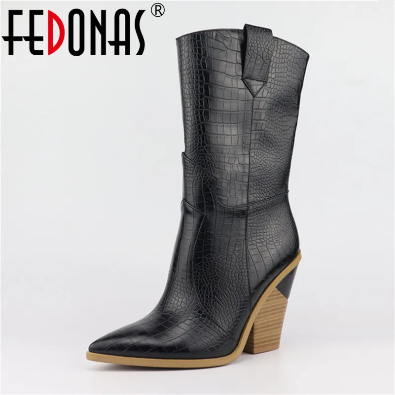 FEDONAS New Women Microfiber Leather Mid calf Boots Sexy Pointed Toe