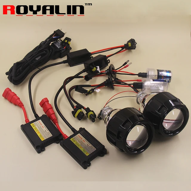 ROYALIN 2.5 Mini Bi Xenon HID Projector Headlights Lens Kit AC H1 Bulbs Slim Ballast Relay