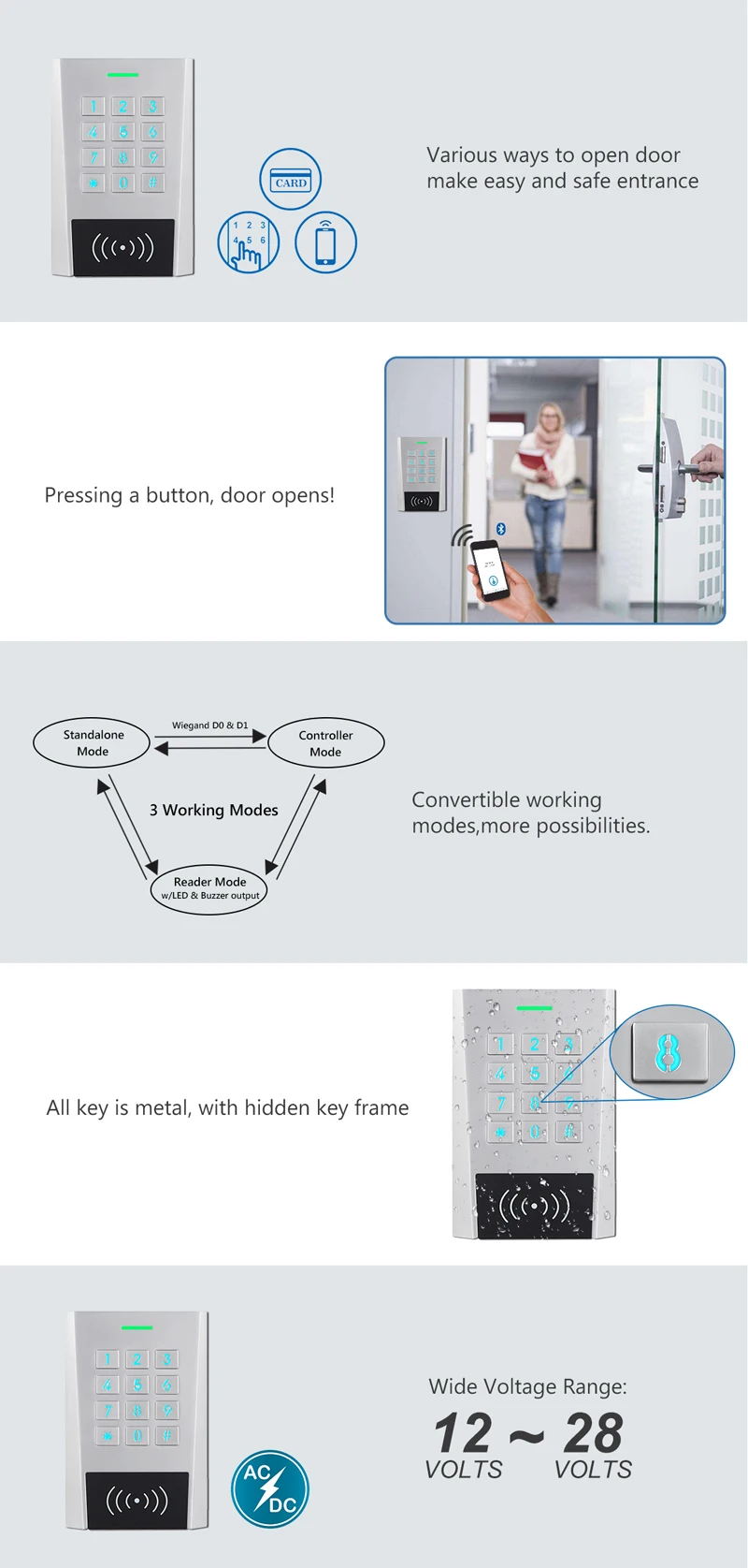 IP66 1000 пользователя Bluetooth EM RFID управление доступом по карточкам бесконтактного считывания клавиатуры считыватель штрих-кода с адаптером питания 10 теги для дверного замка ворот