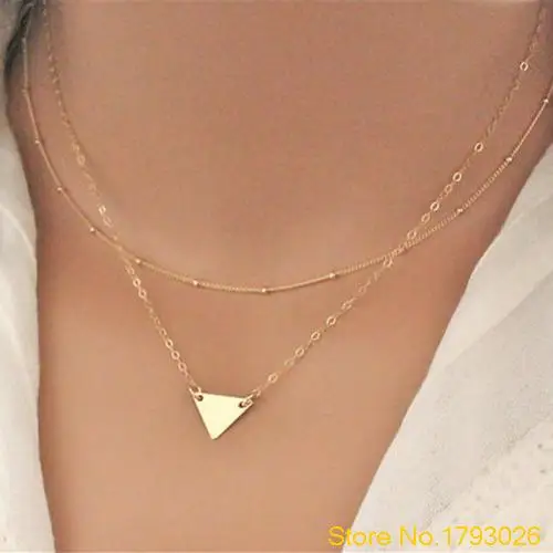 Simple Golden Bronze Sequins Triangle Pendant Womens Qualified Necklace 4T5N | Украшения и аксессуары