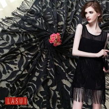 Lasui 1,5 м* 3 м = 1 шт. High-end черного цвета с бахромой кружево с ресничками ткань юбка-шаль одежда хлопок ткань модные широкий 150 см C0124