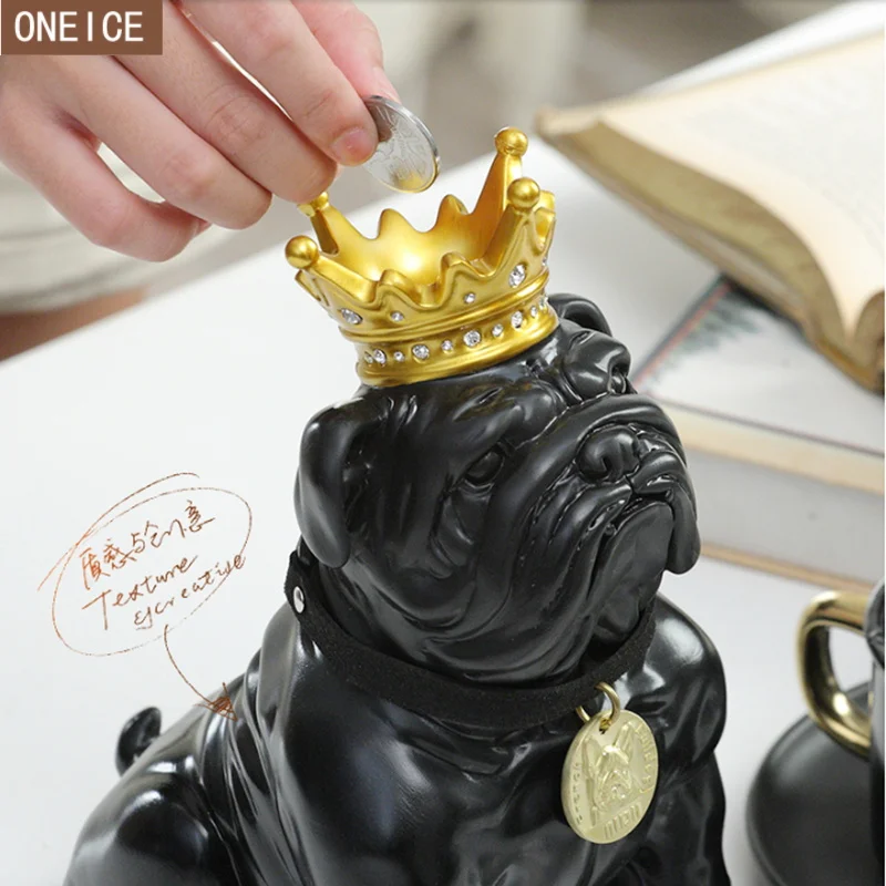 

Bulldog piggy bank Resin carving cute animal puppy child coin box Home decoration crafts money saving box best gift