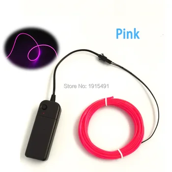 

For Car Toys/Craft Party Decor Pink 2.3mm 3Meters Neon Led Strip Light EL Cable Rope with DC3V Inverter for Christmas,Easter