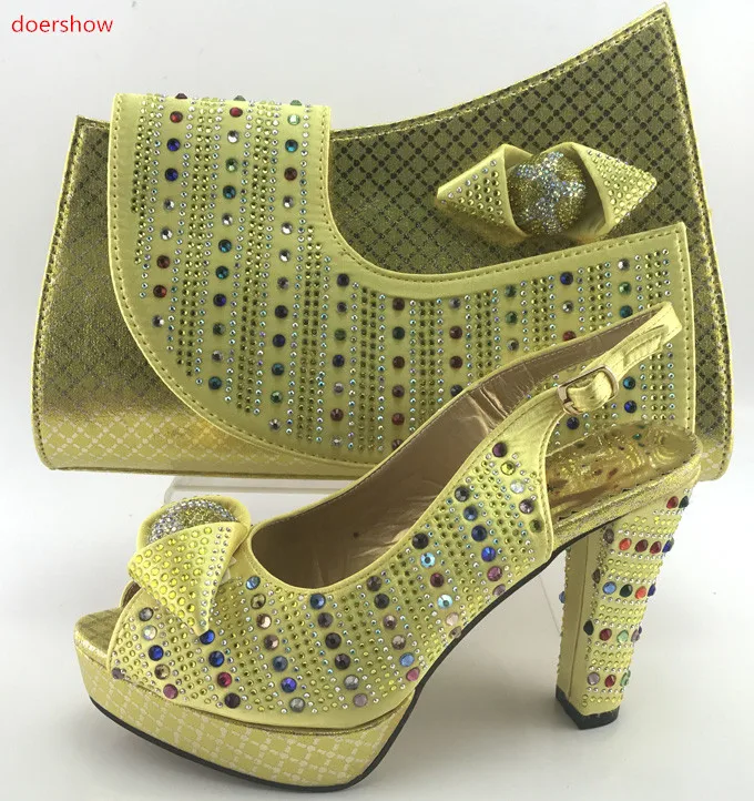 

doershow Italian Ladies Shoes and Bags To Match Set African Women Italian Shoes and Bag Set Rhinestone Wedding Shoes AB1-10