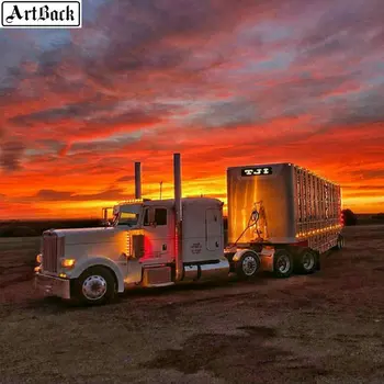 

5d diy diamond painting big truck sunset landscape picture full square diamond mosaic 3d diamond embroidery handmade crafts