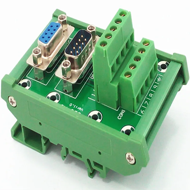 Montagem em Trilho Módulo de Interface Bordo de Fuga Bloco de Terminais Din D sub Db9 Macho e fêmea Cabeçalho Conector.