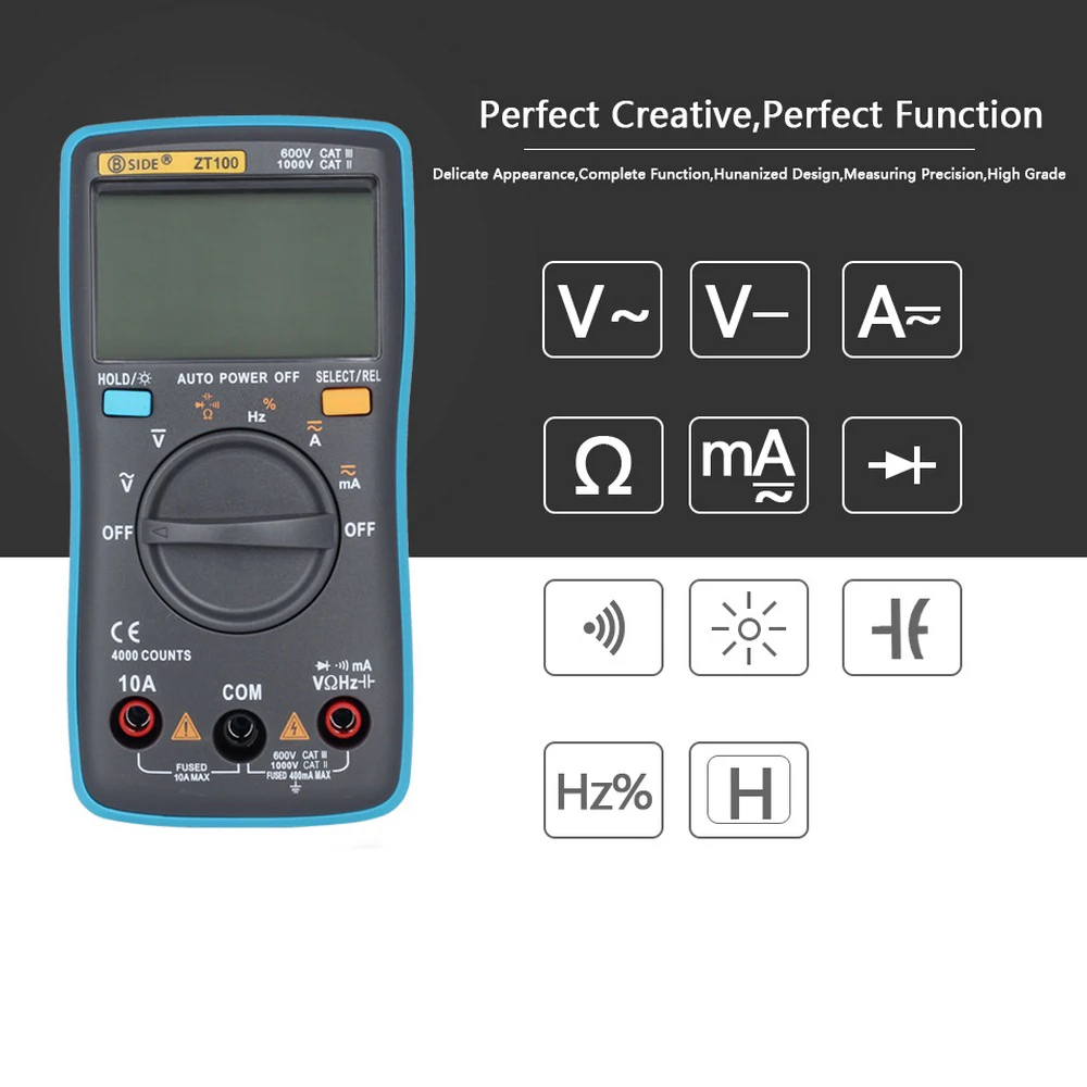 BSIDE ZT100 Цифровой мультиметр True RMS мультиметр с автоматическим выбором диапазонов Вольтметр Амперметр температура емкости Ом Гц бесконтактный Тестер Напряжения