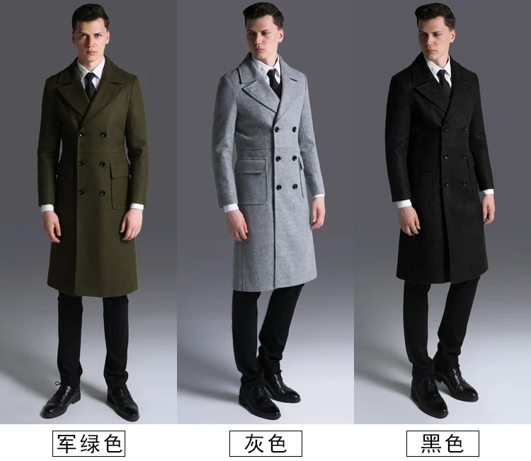 S-6XL! г. мужские новые модные ботфорты шерстяное пальто Новая Англия Двойной Брестед Длинные шерстяное пальто большие размеры Тренч Одежда