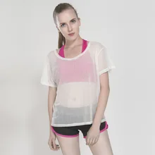 Новая просвечивающаяся блузка Спортивная Йога Бег Фитнес короткий рукав черная белая блузка Пляжная Сексуальная свободная Спортивная одежда для женщин Спортзал