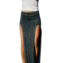 Лето осень женские длинные юбки длиной до лодыжки сексуальная юбка с высоким разрезом Женская длинная прямая юбка Saias Женская юбка