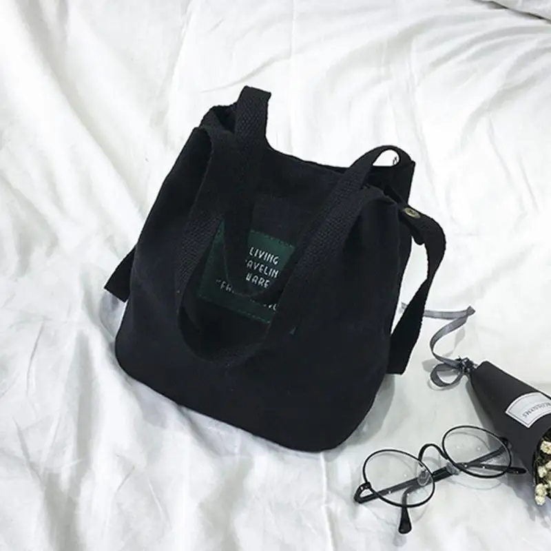 Женская холщовая сумка-мессенджер, мини-сумка на одно плечо, сумка через плечо, женская сумка для девушек, женские сумки для покупок и поездок, Сумочка#25 - Цвет: Черный