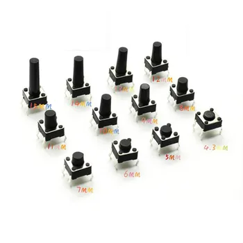 

12 Values 120PCS 6x6x4.3/5/6/7/8/9/10/11/12/13/14/15mm Tact Switch Tactile Push Button Switch Kit Sets DIP 4P Micro Switch