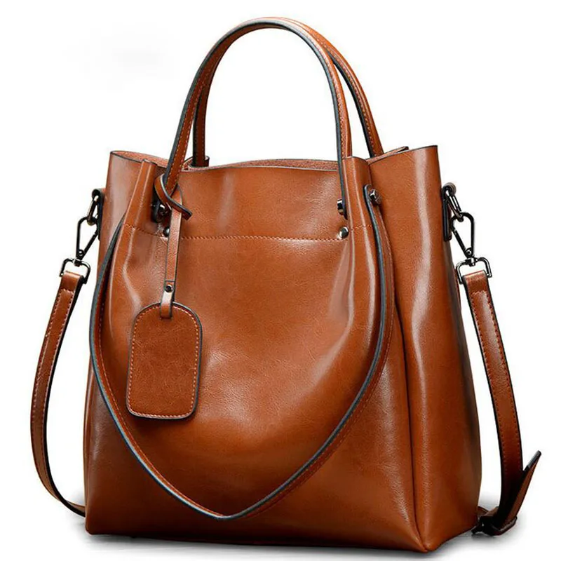 

WILIAMGANU 2018 Big Women Bag Genuine Leather Shoulder Messenger Bag Oil Wax Bucket Bags Handbags Women Famous Brands Crossbody
