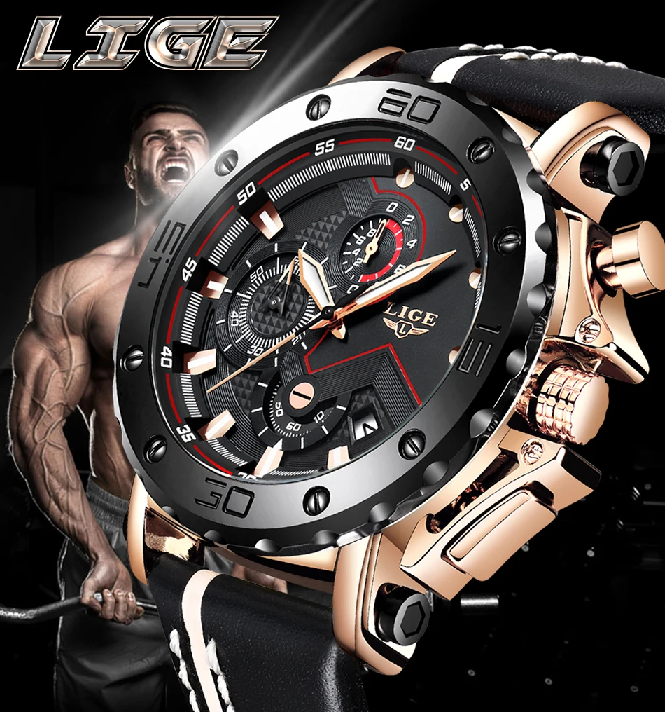 Relogio Masculino New LIGE Sport Chronograph Mens Watches Top Brand Casual Leather Waterproof Date Quartz Watch Man Clock