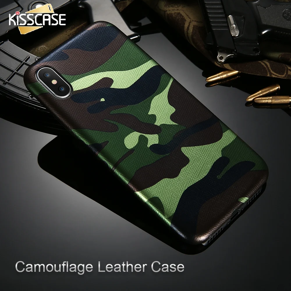 KISSCASE For iPhone 7 Case Military Camouflage Cool Men Leather Back