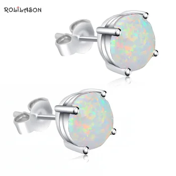 

925 sterling Silver Simple style White Fire Opal silver Stud Earrings Fashion Jewelry Opal Jewelry SE28