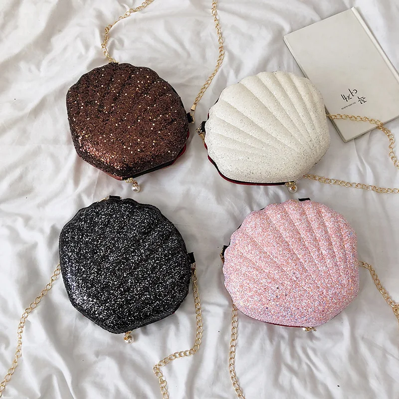 

Women Summer Bag Small Sequins Shell Shape Chain Bag Ladies Fashion Sequin Shoulder Bag Girls' Cute Crosbody Bag