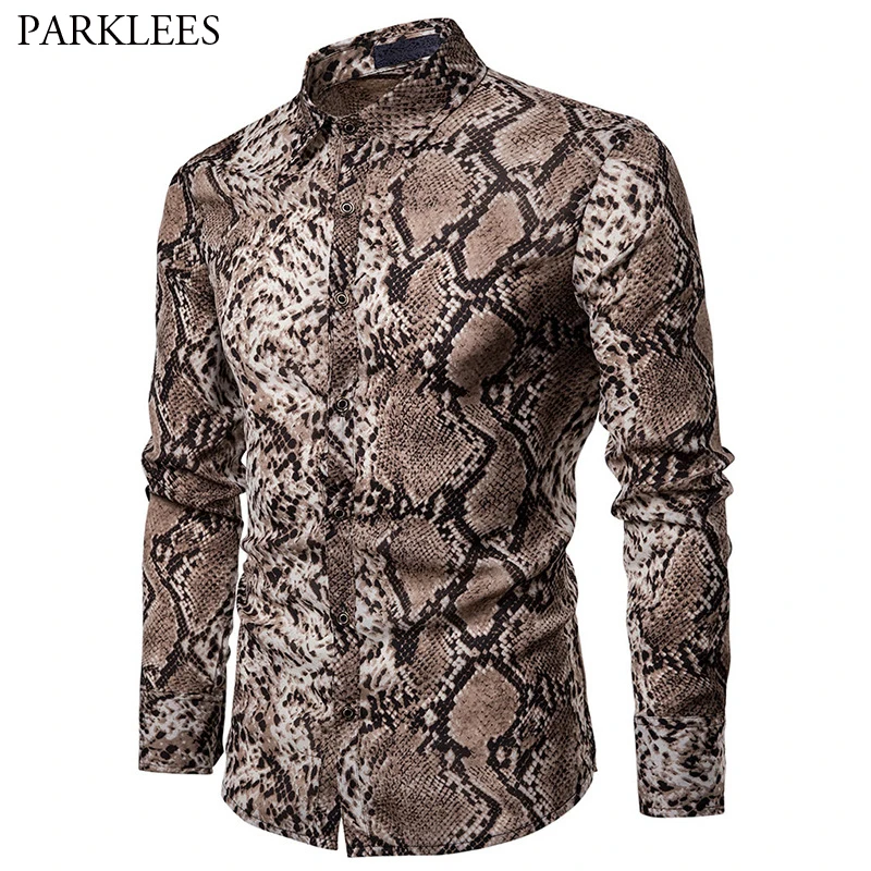 Goedkoop Sexy Snake Patroon Print Shirt Mannen 2019 Nieuwe Lange Mouwen Heren Dress Shirts Hip Hop Streetwear Casual Shirt Camisa hombre