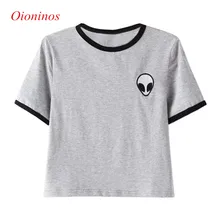 3D Print Aliens Crop Top Short Sleeve Loose Type O- neck T-Shirt Women Teenagers T-shirts Summer Women Tops
