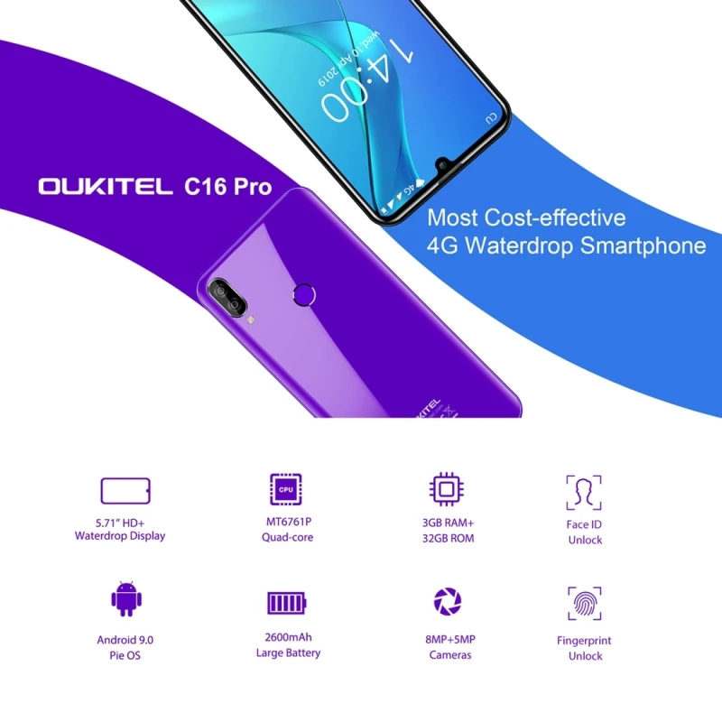 OUKITEL C16 Pro 19:9 5 71 "водонепроницаемый экран смартфон 3 ГБ 32 MTK6761P четырехъядерный