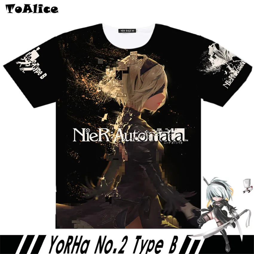 

2 Type Brand Game NieR: Automata Full Graphic T-shirts YoRHa No.2 Type B Cosplay Print Men T shirt Tees Tops Short Sleeve