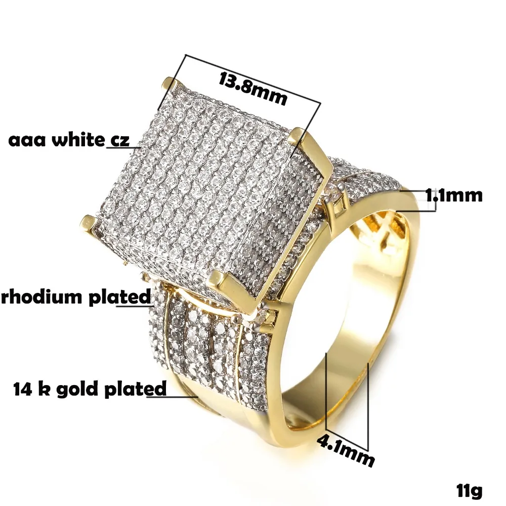 Goedkoop Vanaxin Brede Mannen Ringen Vierkante 3D Punk Zirkoon Ring Sieraden Verharde Cz Crystal Shiny Gift Voor Mannelijke Engagement Ring Hoge kwaliteit Goud