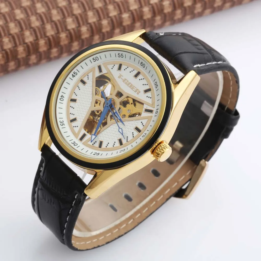 GOER Men Military Sport Clock Male Business Skeleton Clocks Automatic