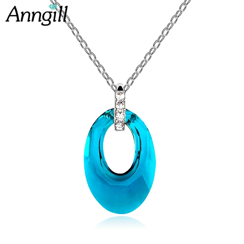 

ANNGILL Crystals from Swarovski Necklaces Fashion Jewelry for Women Pendant Oval Blue Crystal Luxury Clothing Accessories