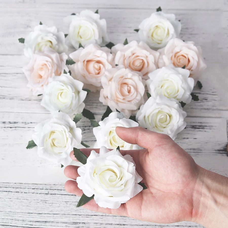 5 шт. искусственные розы белые шелковые искусственные розы цветок Искусственные головки высокого качества DIY Свадебные украшения для дома скрапбукинга аксессуары