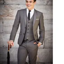 Для Мужчин's Костюмы, индивидуальный заказ билетов Карманный Жених Смокинги для женихов Пик нагрудные Для мужчин костюм серый дружки Свадебные костюмы для выпускного(куртка+ Брюки для девочек+ жилет