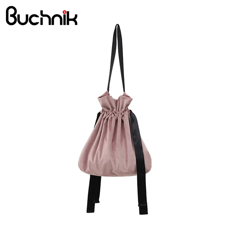 

Women Drawstring Shoulder Bags Handbag Velvet Beam Port Solid Color Mobile Phone Soft Package Tote For Female Purse Accessories