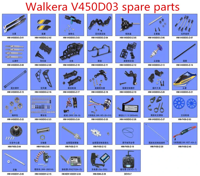 Walkera V450D03 Parts Propeller Motor Servo Gear ESC Receiver Landing linkage