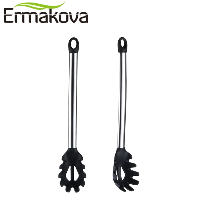 ERMAKOVA Set of 6 Cooking Utensils Nonstick Pasta Fork Turner Spatula Lad Kitchen Utensils Silicone Stainless Steel Cooking Tool