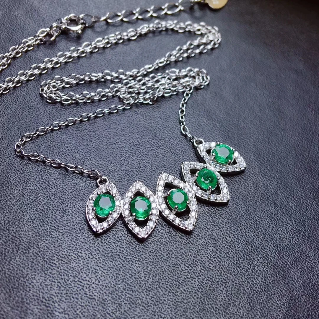  Collier de mode goutte d'eau vert émeraude collier de pierres précieuses naturelles S925 argent col