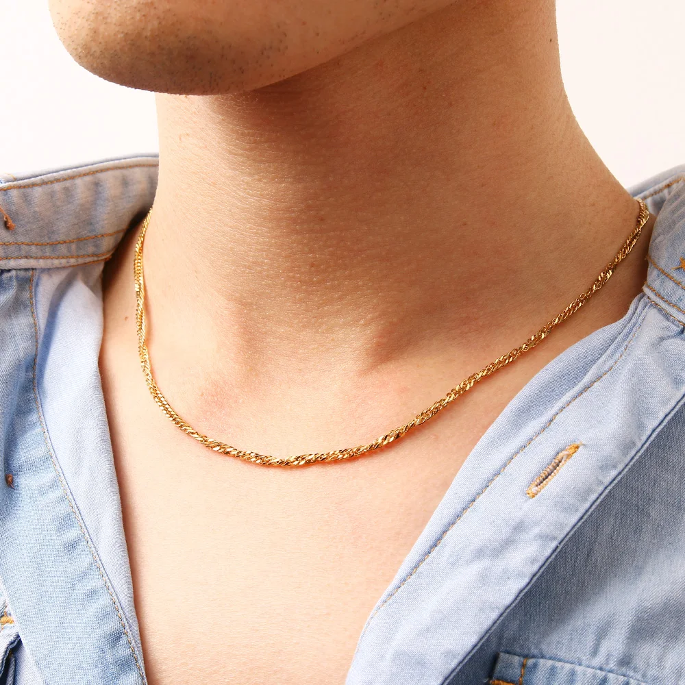 CACANA Stainless Steel Chain Necklaces For Man Women Gold Silver Color For Pendant Two-Sided Weave Donot Fade Jewelry A1293