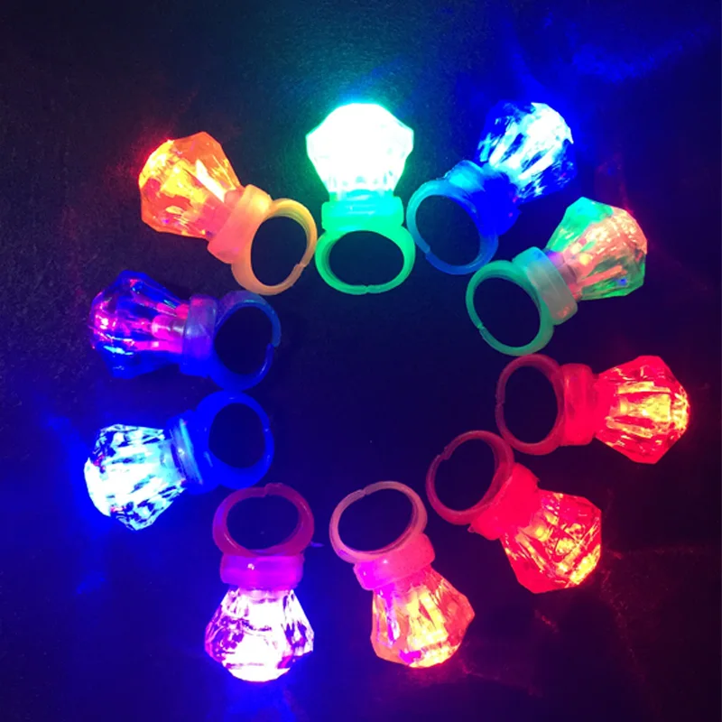 12pcs Light Up Flashing Rings Party Supplies Plastic LED Glow Rings Diamond Kids Play Rings Glow