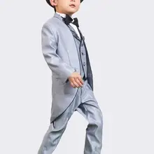 Светло-голубой пиджак в стиле ласточкин хвост, Детские Модные смокинги для свадебной вечеринки, костюмы индивидуальный пошив, одежда для детей(куртка+ штаны+ галстук-бабочка+ жилет