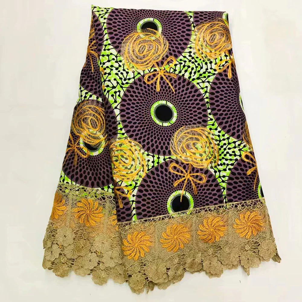 

2019 Latest style African embroidery lace wax fabric High quality African wax lace fabrics for nigerian wedding african lace