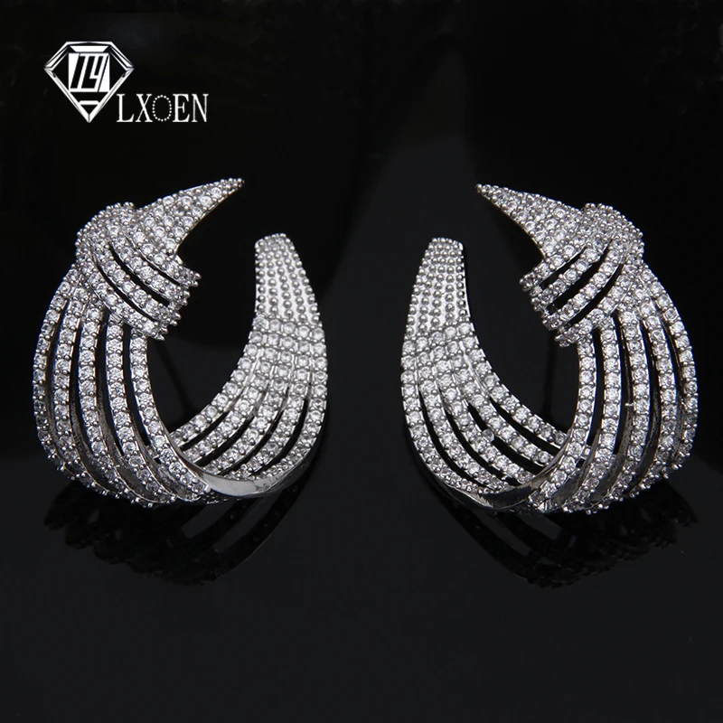 

LXOEN Bohimian Cubic Zirconia Big Stud Earrings For Women Multi-layer Gold Silver color Leaf Earring Pulseras Mujer Wedding Gift