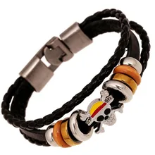 Gótico Anime una pieza brazalete tejido de cuero hecho a mano Luffy dije con llavero punk vintage brazaletes joyas de pulseras de perlas mujeres