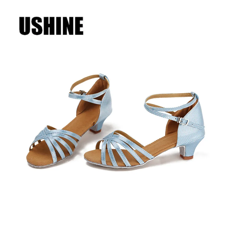 Light Blue Satin Salsa Ballroom Dancing Shoes Latin Dance Shoes Girls