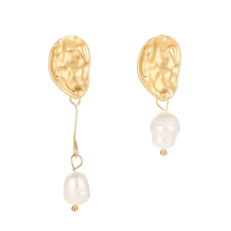 

Silver Needle Matte Gold Imitation Pearl Earrings Geometric Water Drops Asymmetrical Long Sling Female