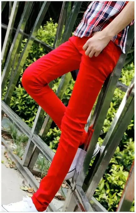 Горячая Распродажа, модные летние однотонные хлопковые джинсы для мужчин, красные подростковые Панталоны homme, обтягивающие мужские спортивные штаны для отдыха для мальчиков, два цвета