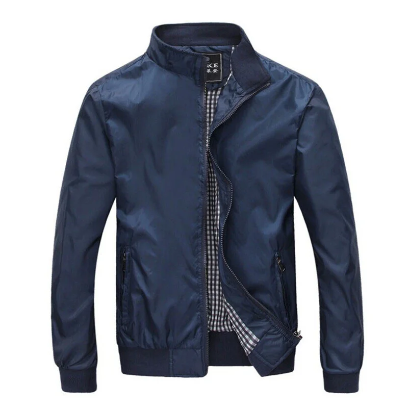 M-5XL, весенне-Летняя мужская куртка, Повседневная тонкая Толстая ветровка, куртка-бомбер для колледжа, черная ветровка, мужская куртка, университетская куртка, большой размер, YJ19 - Цвет: Navy Blue jacket