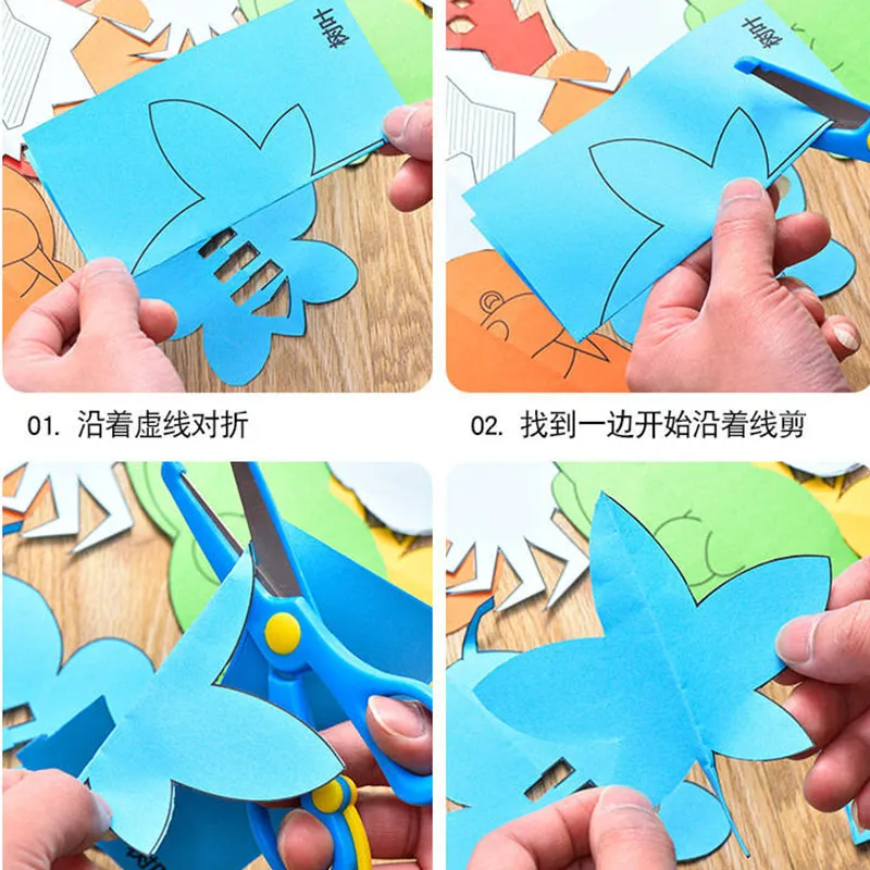 1Set Baby Kids DIY Color Paper Cut Toys with Scissors Handmade Animal Manual Paper-cut Early Educational Learning Toys