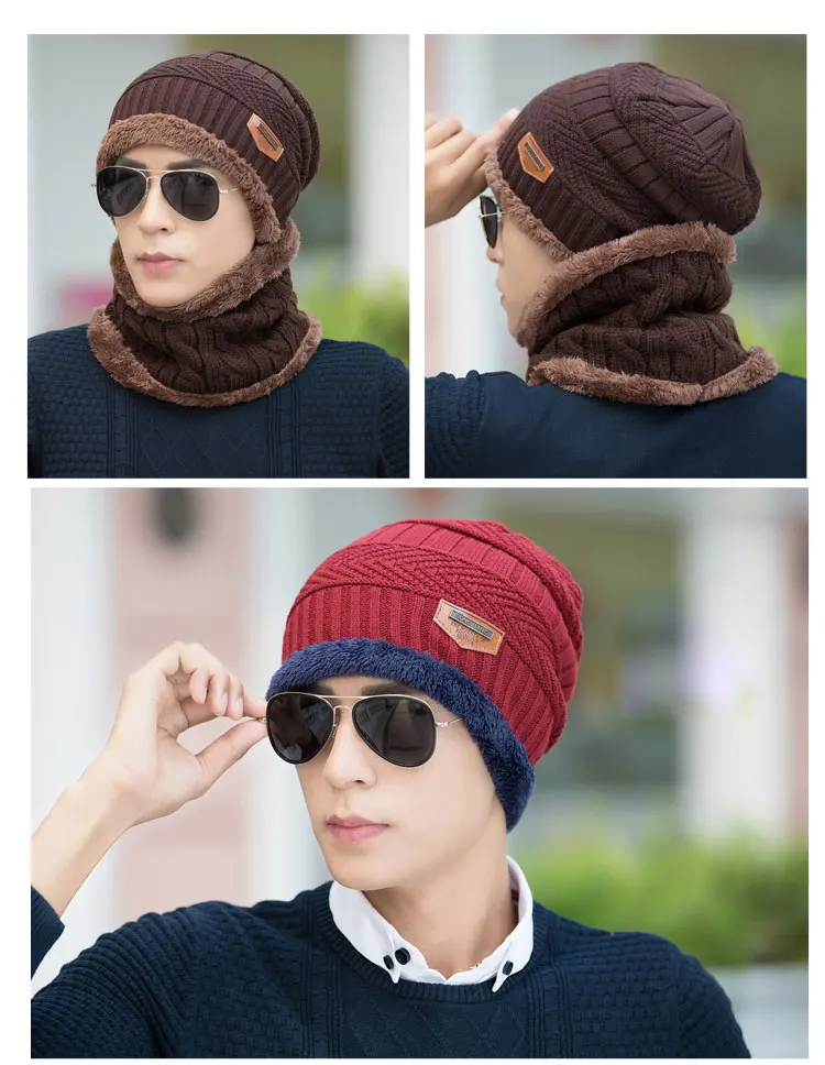  Neck warmer 2016 knit cap scarf cap two-piece Winter Hats For Men Caps Warm Moto Fur Winter Beanie Fleece Knit Hat balaclava (10)