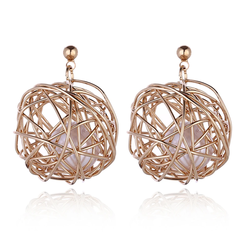 

YAOLOGE 2019 New Personality Cage Metal Earrings High Quality Imitation Pearl Earrings For Women Stud Earrings Boucle D'oreille