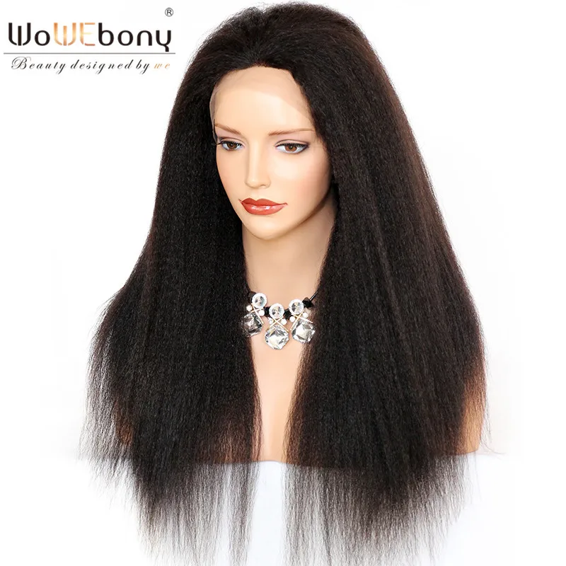 WoWEbony 250% Высокая Плотность Kinky прямые человеческие волосы парик бразильский волосы remy полный кружево Искусственные парики для черный для