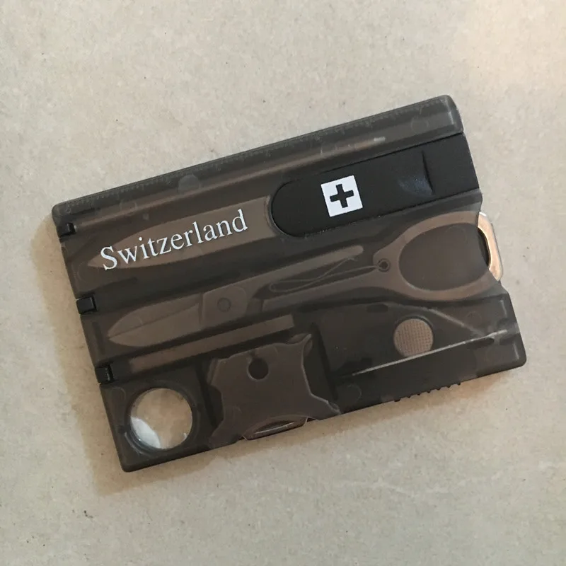50 шт./лот 12 в 1 Многофункциональный Кредитная карта инструмент Ножи карман бумажник для визиток Ножи ножницы светодиодный свет DHL